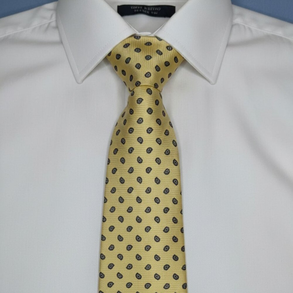 Vintage John Henry Silk Tie – Yellow Paisley Micro-Pattern